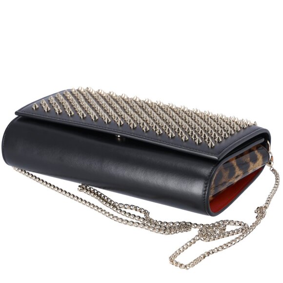 Christian Louboutin Paloma Clutch Crossbody Black Leather Leopard Studded - Picture 4 of 9